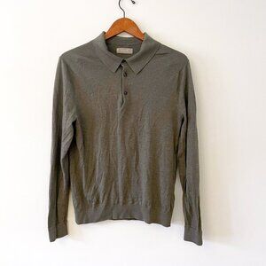 Everlane Men's Moss Green Wool Polo Sweater, Size Medium